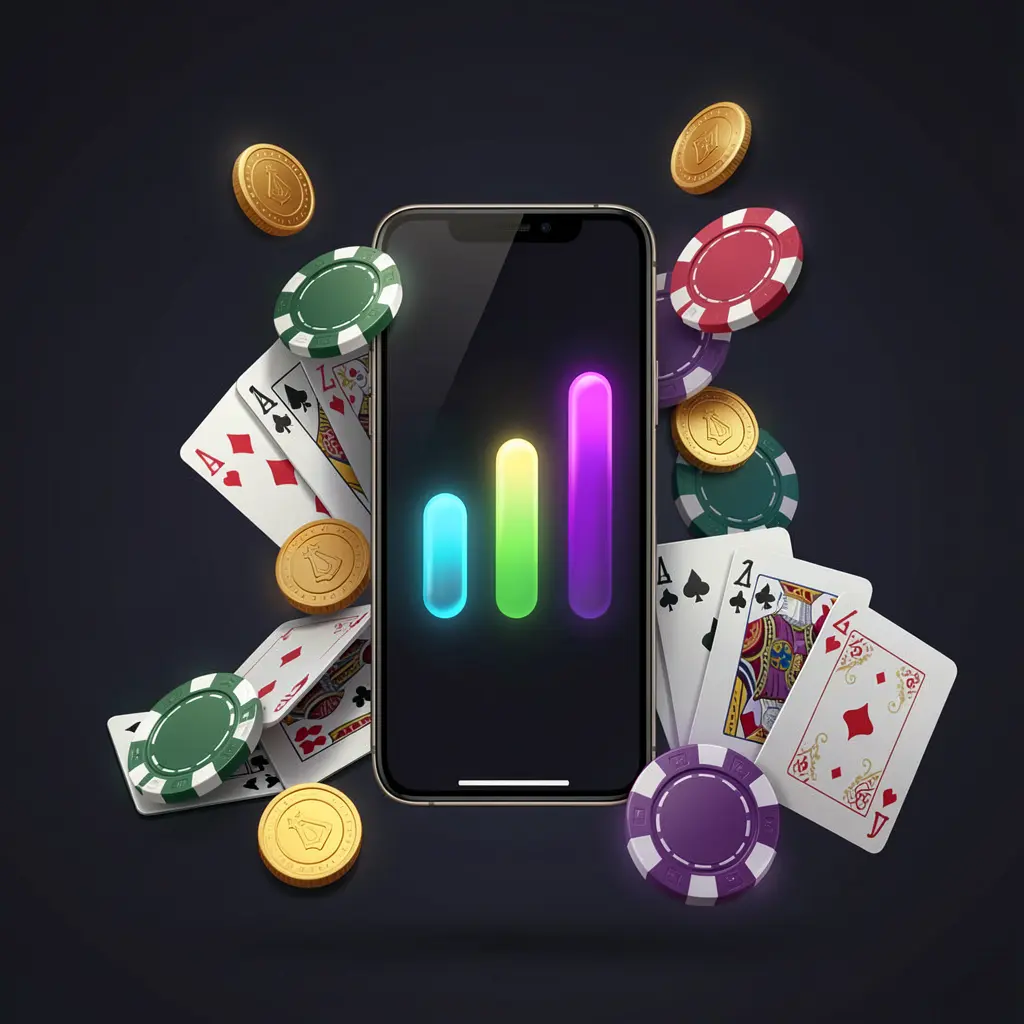 T688 casino app installation on a smartphone with glowing progress bar, surrounded by coins, chips, and cards on a dark background T688 casino app installation on a smartphone with glowing progress bar, surrounded by coins, chips, and cards on a dark background